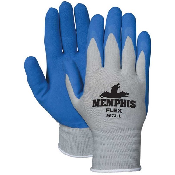 Mcr Safety Memphis Flex Seamless 13 Gauge Nylon Knit Gloves, Large, Blue/Gray 96731L